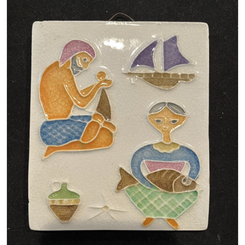 Creazioni Luciano Italy Ceramic Hand Painted Decorative Tile Hanging Art 1960's